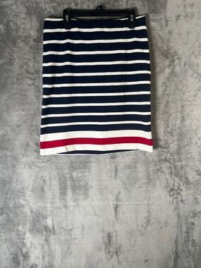 Banana Republic Navy and White Striped Pencil Skirt with Red Hem